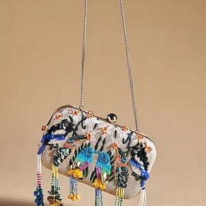 Anthropologie Beaded Multicolor Bird Clutch Bag